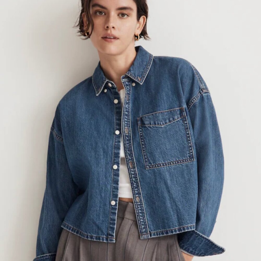 NWOT Madewell Dark Blue Denim Button Up Top Size Medium